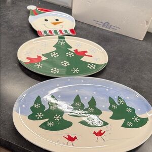 Princess House Holiday Platter Set with Snowman and Tree Design